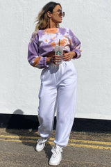 Orange Tie Dye Gathered Waist Sweatshirt - Amirra