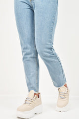 Beige Extreme Sole Chunky Lace Up Trainers - Dalton