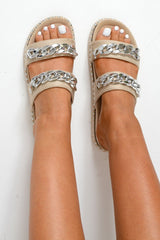 Beige Faux Suede Chain Sliders - Hinsley