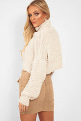 Beige Cable Knit Sleeve Detail Jumper - Miyonna
