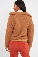 Camel Borg Zip Front Jacket - Danyelle