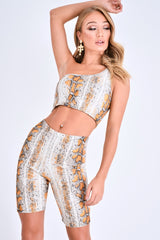 Orange Snake One Shoulder Top Cycling Shorts Co-Ord - Wesley