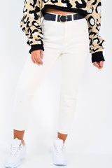 Cream Denim High Waist Mom Jeans - Raeyah