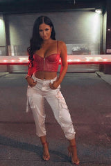 Nude Satin Utility Pocket Cuffed Hem Trousers - Delilah