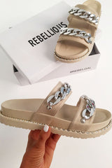 Beige Faux Suede Chain Sliders - Hinsley