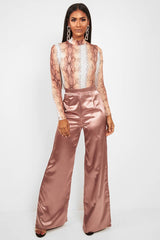 Mocha Satin Wide Leg Trousers - Tisha