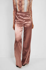 Mocha Satin Wide Leg Trousers - Tisha