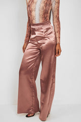 Mocha Satin Wide Leg Trousers - Tisha