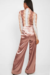 Mocha Satin Wide Leg Trousers - Tisha