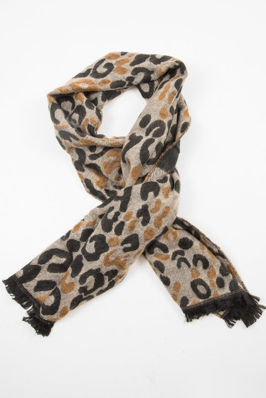 Beige Black Leopard Print Knit Scarf - Addelyn