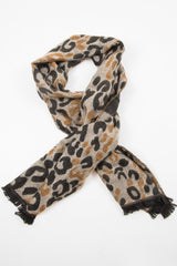 Beige Black Leopard Print Knit Scarf - Addelyn