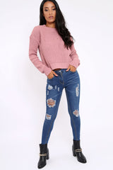 Rose Chunky Knit Distressed Jumper - Bella