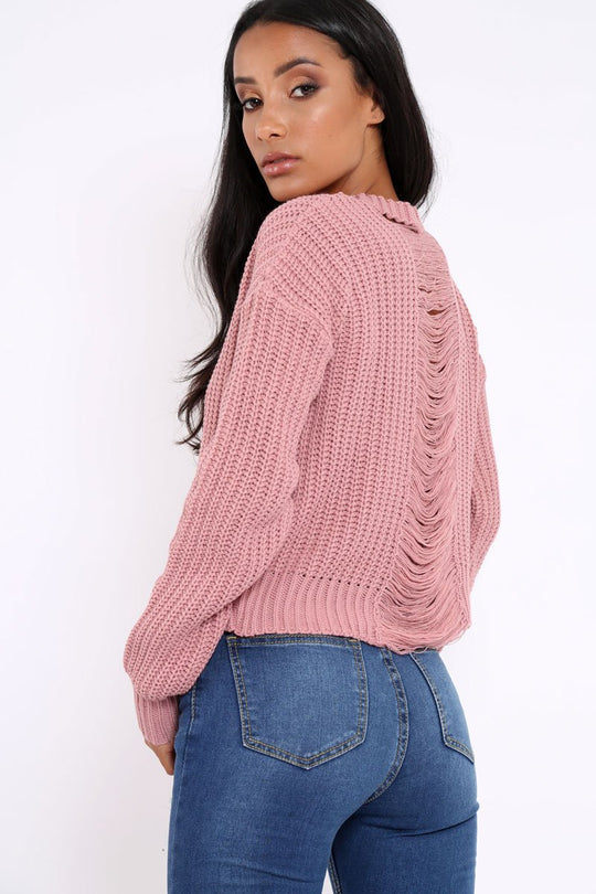 Rose Chunky Knit Distressed Jumper - Bella