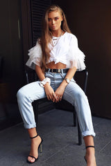 White Tulle Ruffle Sleeve T-shirt - Blythe