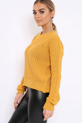 Mustard Chunky Knit Distressed Jumper - Bella
