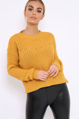 Mustard Chunky Knit Distressed Jumper - Bella