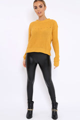 Mustard Chunky Knit Distressed Jumper - Bella