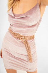 Rose Gold Diamante Square Buckle Belt - Paris