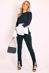 Black Shirt Insert Crew Neck Jumper - Kamilla