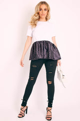 White Polka Satin Peplum Hem T-shirt - Zyria