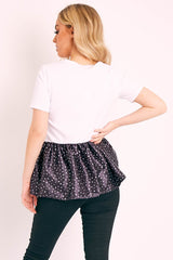 White Polka Satin Peplum Hem T-shirt - Zyria