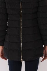 Black Long Quilted Coat with Faux Fur Hood - Calypso