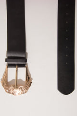Black Wide Belt With Large Gold Buckle - Frida