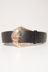 Black Wide Belt With Large Gold Buckle - Frida