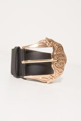 Black Wide Belt With Large Gold Buckle - Frida