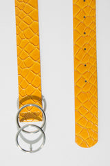 Mustard Faux Croc PU Double Circle Buckle Belt - Tansy