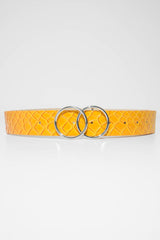 Mustard Faux Croc PU Double Circle Buckle Belt - Tansy