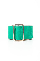 Green Faux Suede Gold Buckle Wide Belt - Tammie