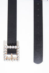 Black Faux Leather Embellished Buckle Belt - Oneita