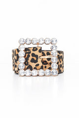 Leopard Faux Leather Embellished Buckle Belt - Oneita