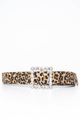 Leopard Faux Leather Embellished Buckle Belt - Oneita