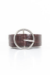 Brown Faux Leather Croc Print Belt - Joei