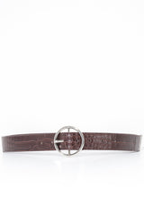 Brown Faux Leather Croc Print Belt - Joei