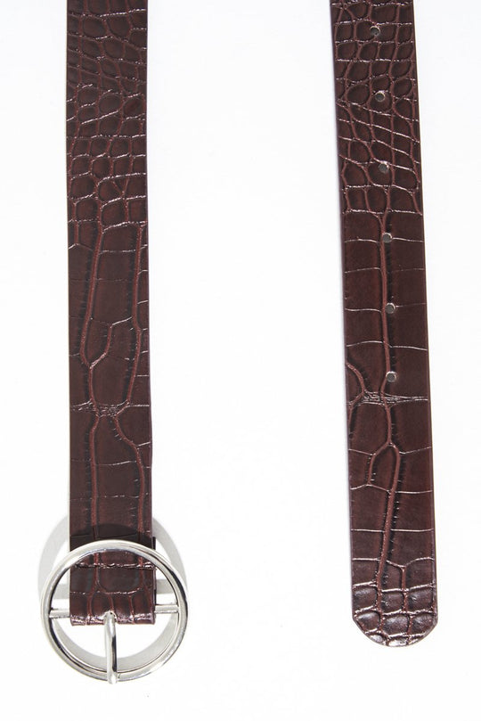 Brown Faux Leather Croc Print Belt - Joei