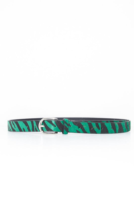 Green Black Faux Pony Hair Zebra Print Belt - Calliana