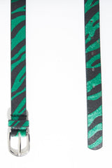 Green Black Faux Pony Hair Zebra Print Belt - Calliana