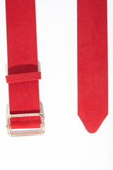 Red Faux Suede Gold Buckle Wide Belt - Tammie