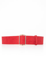 Red Faux Suede Gold Buckle Wide Belt - Tammie