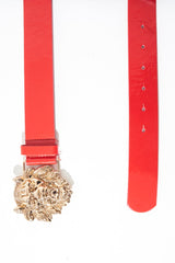 Red Faux Leather Gold Lion Head Buckle - Noha