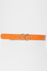 Rust Faux Croc PU Double Circle Buckle Belt - Tansy