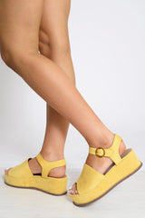 Yellow Faux Suede Peep Toe Flatforms - Bernetta