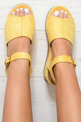 Yellow Faux Suede Peep Toe Flatforms - Bernetta
