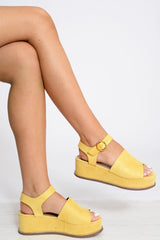 Yellow Faux Suede Peep Toe Flatforms - Bernetta