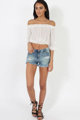 White Bardot Crochet Detail Crop- Bernie