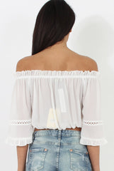 White Bardot Crochet Detail Crop- Bernie
