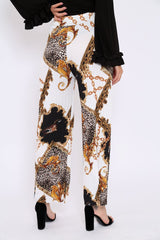 White Chain Leopard Pleated Wide Leg Trousers - Bess